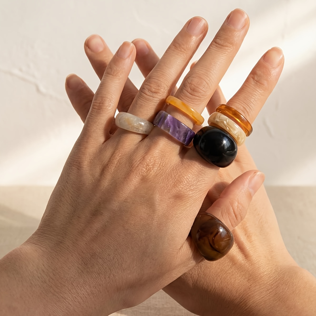 7pc Women's Trendy Elegant Resin Stackable Ring Set